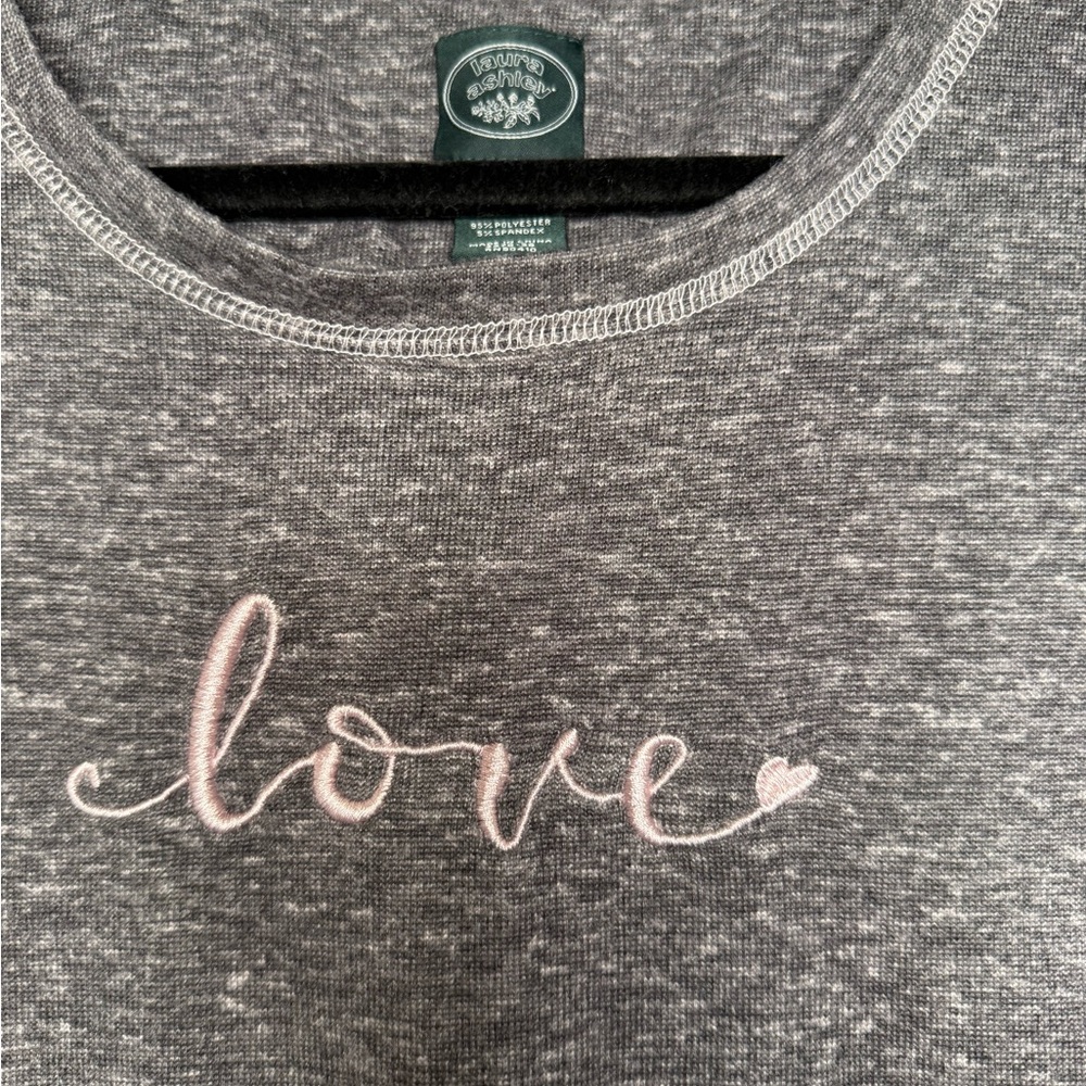 Laura Ashley Pajama Set – “Love” Embroidered Tee & Heart Print Pants - Picture 2 of 6